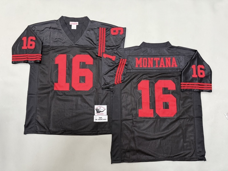 Men 2025 San Francisco 49ers 16 Montana black Throwback Limited NFL Jersey style 001